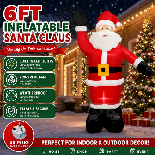 6ft christmas inflatable santa - 6ft,
